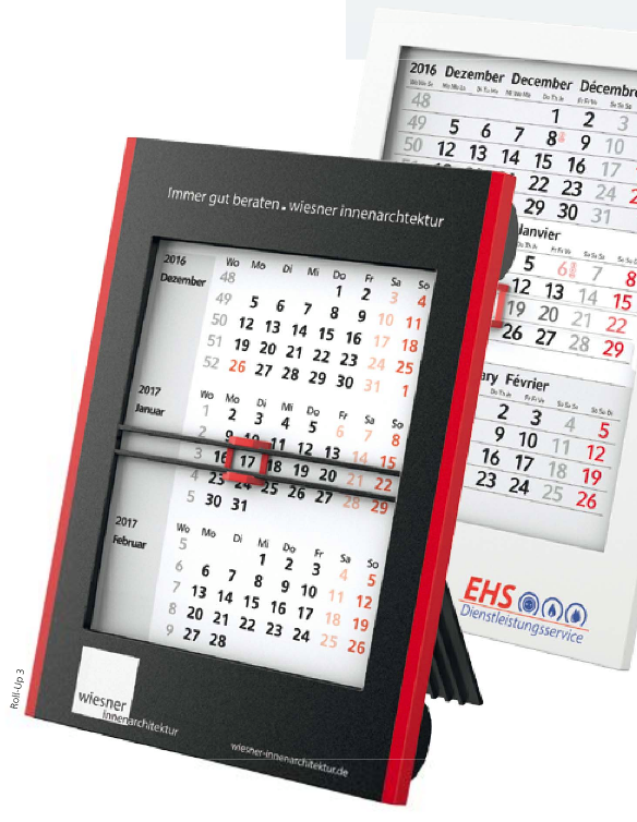 Die neuen Tisch- Monatskalender „Box“ und „Roll-Up“